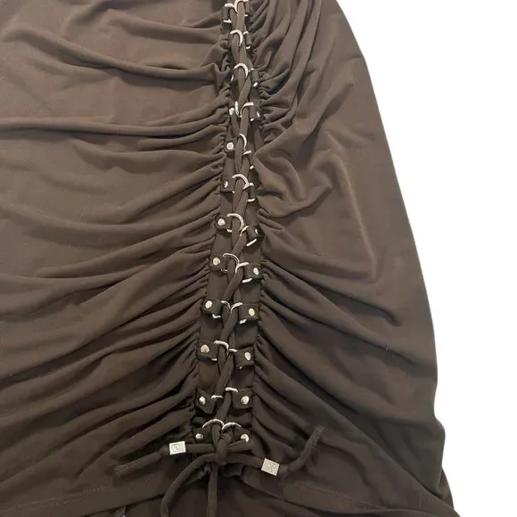 Michael Michael Kors XS Brown Ruched Lace-Up Grommet Bodycon Mini Dress - Picture 7 of 9